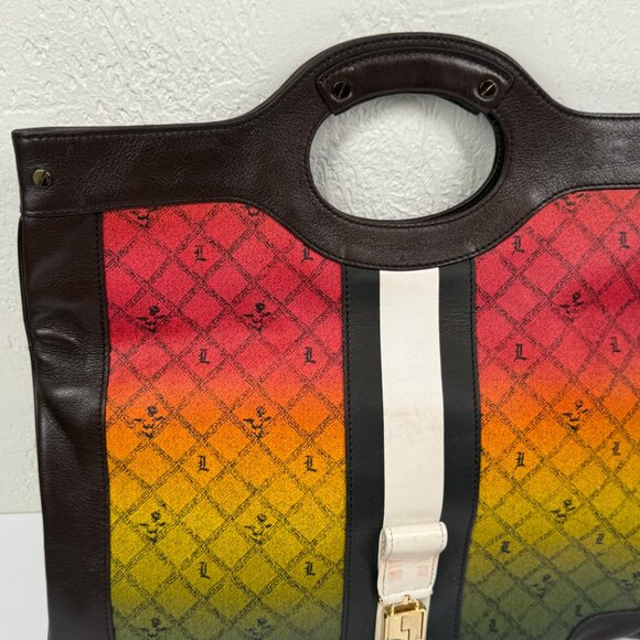 Y2K L.A.M.B. Carlisle Rasta Ombre Foldover Clutch Canvas Leather Trim - Picture 4 of 14